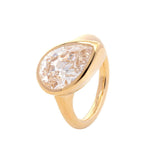 14k Yellow Gold 2.5ct Pear Old Mine Cut Lab Diamond Bezel Bridal Set Rings