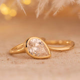 14k Yellow Gold 2.5ct Pear Old Mine Cut Lab Diamond Bezel Bridal Set Rings
