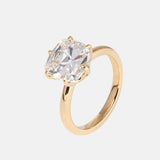 14K Yellow Gold 3ct Old Mine Cut Cushion Diamond Hidden Basket Ring with 6 Prongs Floral Vintage Solitaire Design