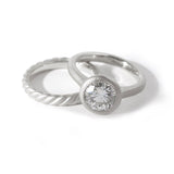 14k Yellow Gold Round Lab Diamond Bezel Matte Bridal Set Rings Platinum