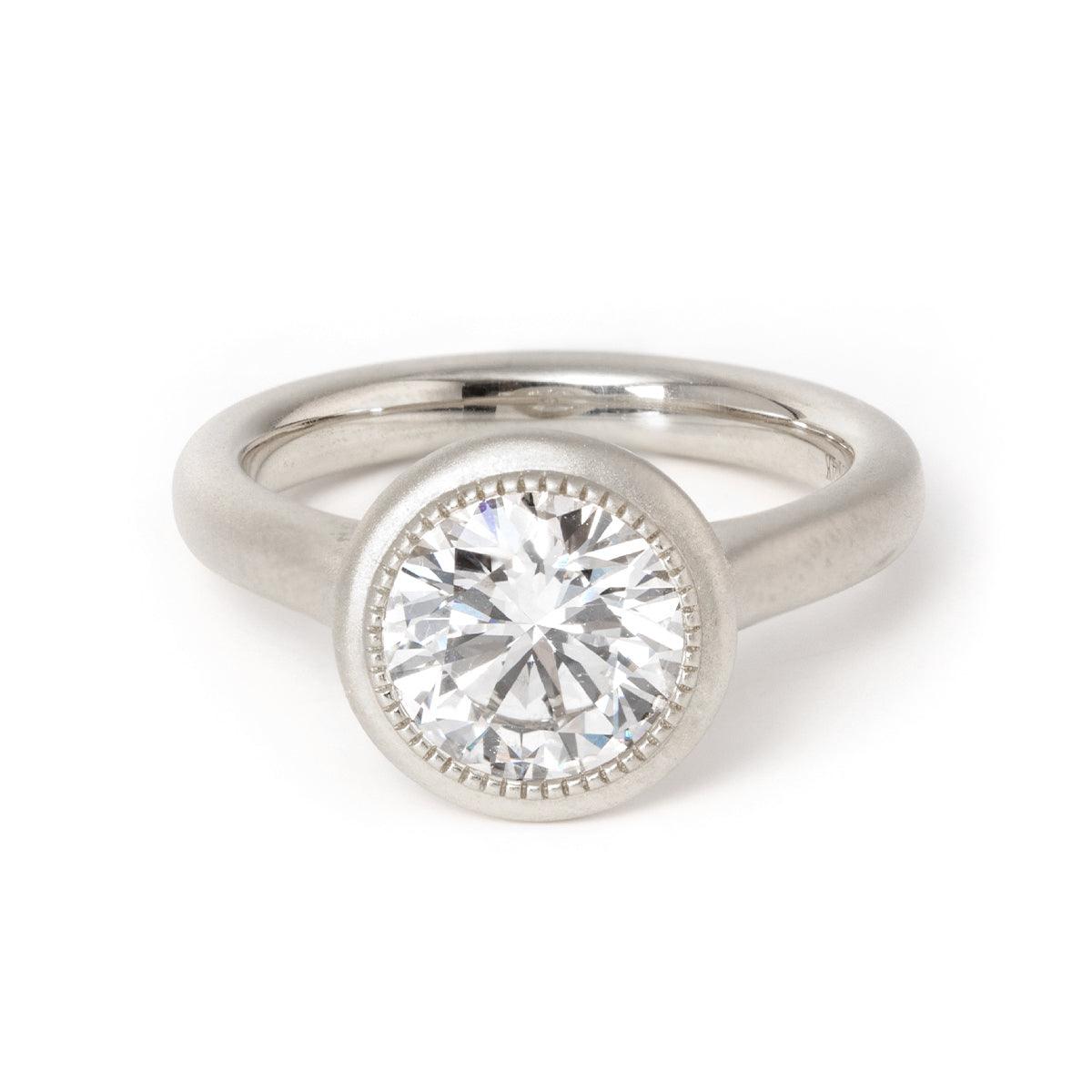14k Yellow Gold Round Lab Diamond Bezel Matte Bridal Set Rings 14K White Gold