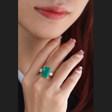 14K Yellow Gold 7ct Emerald Cut Colombian Lab Emerald Half Bezel Setting Ring with A Ring Enhancer in Bridal Ring Set Design
