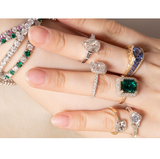 14K Yellow Gold 3.5ct Lab Zambian Emerald Double Claw Prongs Ring with Round Lab Diamond Halo