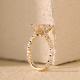 14K Yellow Gold 3ct Pear Cut Lab Diamond 5 Claw Prongs Floral Basket Engagement Ring with Marquise Cut and Round Cut Diamond Side-stones