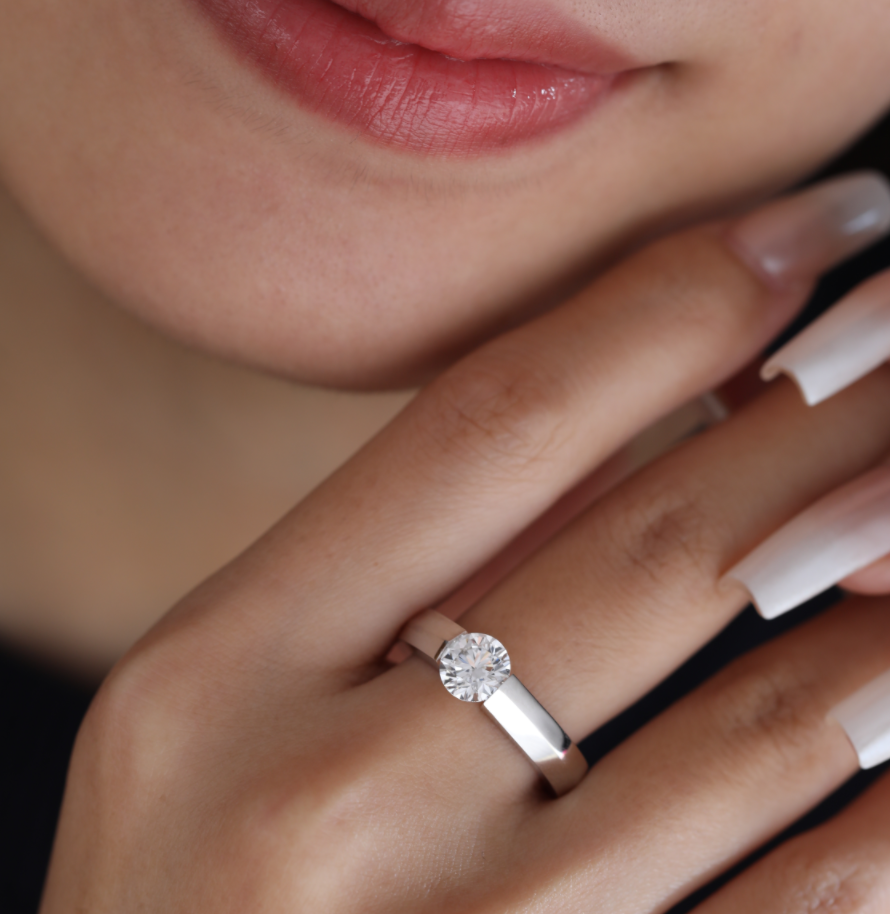 14K White Gold 1ct Round Brilliant Cut Lab Diamond Solitaire Ring with Knife Edge Band Design