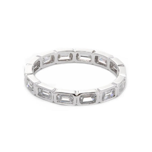 18K White Gold Emerald Cut Lab Diamond Bezel Eternity Ring