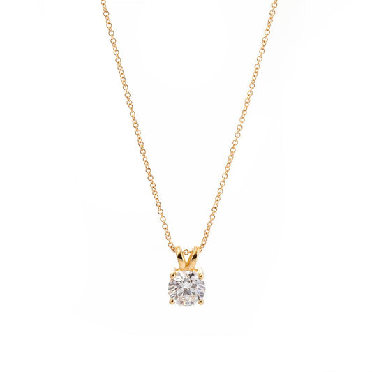 18K Yellow Gold 1.5ct Round Lab Diamond Round Prong Basket Setting Necklace