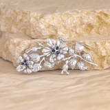 14K White Gold Pear and Maequise Lab Sapphire and Round Lab Diamond Floral Brooch