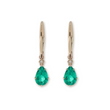 14K Yellow Gold Pear Cut Colombian Lab Emerald Basket Setting Hoop Earrings with Leverback