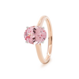 14K Rose Gold Oval Pink Lab Corundum Solitaire Ring in 4 White Gold Round Prong Cathedral Setting Design