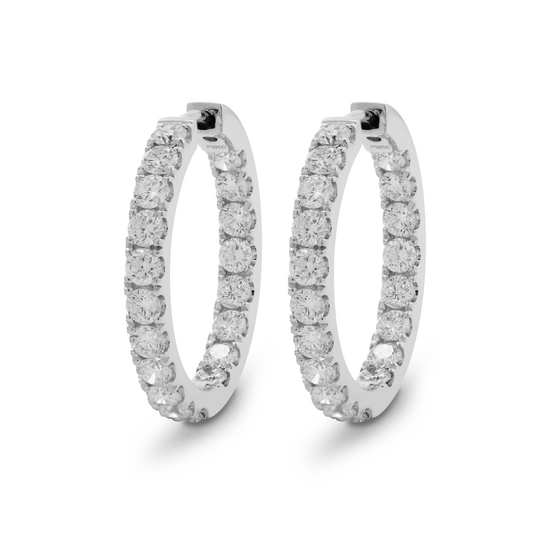 Platinum 3.2 ct tw Round Cut Diamond Hoop Earrings