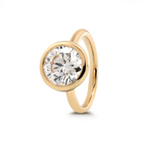 14K Yellow Gold Round Lab Diamond Bezel Crowm Basket Solitaire Ring