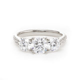 14K Yellow Gold Round Brilliant Cut Lab Diamond Pave Three Stone Ring Platinum
