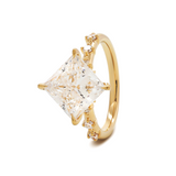 18K Yellow Gold 3.5ct Princess Cut Lab Diamond Vintage Ring with Marquise Cut and Round Lab Diamond Side-stones