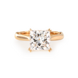 18K Yellow Gold 4ct Princess Cut Lab Diamond Double Claw Prongs Vintage Millegrain Ring – Art Nouveau Nature-Inspired Design