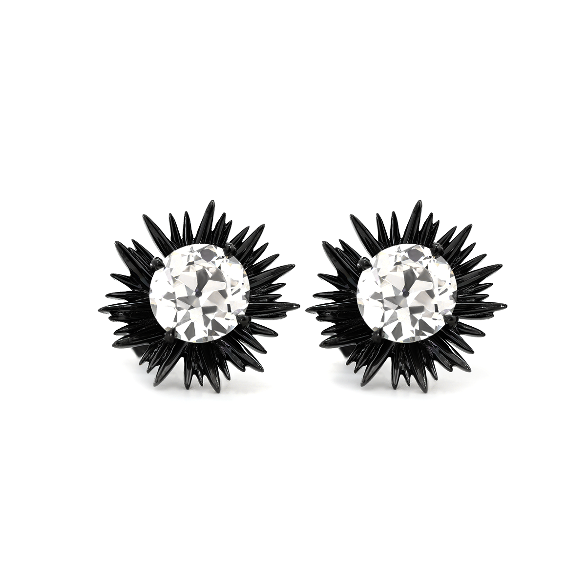 14K Gold with Black Rhodium Plated 2 ct tw Old European Cut Lab Dimaond Sea Urchin Nature-Inspired Stud Earrings