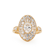 18K Yellow Gold Oval Lab Diamond Millegrain Vintage Style Ring with Round and Tapered Baguette Side-stones Halo