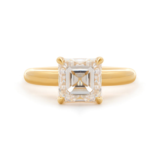 18k Yellow Gold 3ct Asscher Cut Lab Diamond 4 Claw Prong Basket Setting Ring