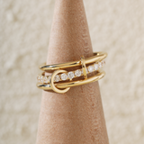 18K Yellow Gold Triple Link Stacking Ring with Round Lab Diamond Pave