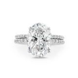 14K White Gold 4ct Oval Cut Lab Diamond Hidden Halo Bridal Set Rings with 3/4 Circle of Round Lab Diamond Pave