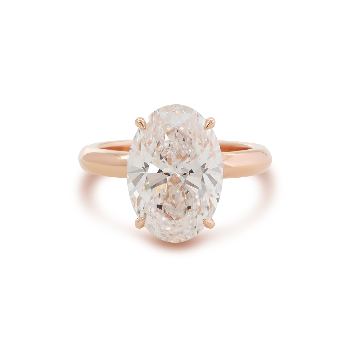 18K Rose Gold 4ct Oval Cut Lab Diamond 4 Claw Prong Hidden-halo Engagement Ring in Knife Edge Band Design