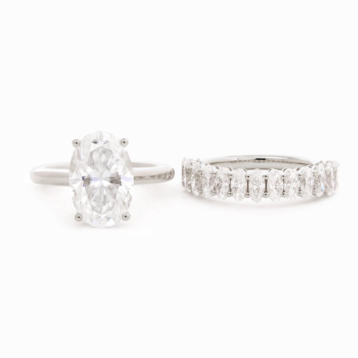 14K Yellow Gold 3ct Oval Cut Lab Diamond Hidden Halo Bridal Set Rings Platinum