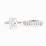 14K Yellow Gold 3ct Oval Cut Lab Diamond Hidden Halo Bridal Set Rings Platinum