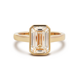14K Yellow Gold 3ct Emerald Cut Lab DIamond Bezel Solitaire Ring