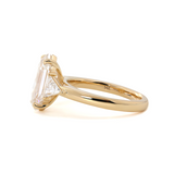 14K Yellow Gold 3ct Elongated Hexagonal Step Cut Lab Diamond Victoran-Style Three Stone Ring with Triangle Side-stone