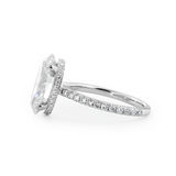 14K White Gold 4ct Oval Cut Lab Diamond Hidden Halo Bridal Set Rings with 3/4 Circle of Round Lab Diamond Pave