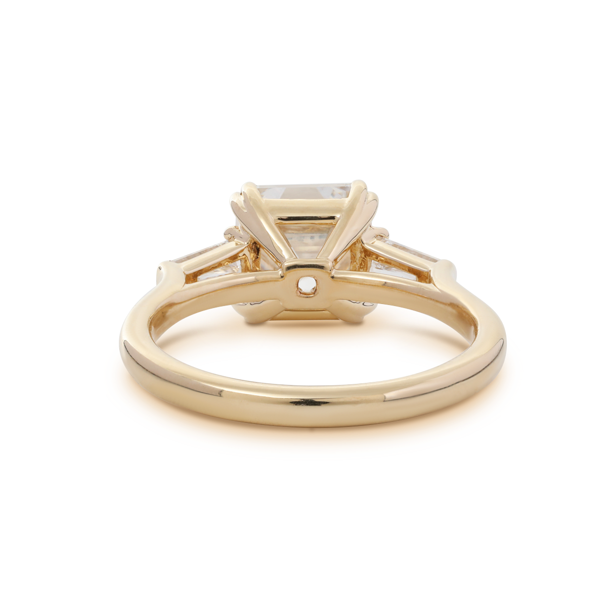 14K Yellow Gold 3.5ct Asscher Cut Lab diamond Double Claw Prongs Three-stone Ring with Two Tapered Baguette Cut