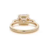 14K Yellow Gold 3.5ct Asscher Cut Lab diamond Double Claw Prongs Three-stone Ring with Two Tapered Baguette Cut