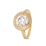 14K Yellow Gold 2.5ct Old European Cut Lab Diamond Edwardian Style Ring with Round Lab Diamond Halo Ring