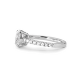 Platinum 1ct Oval Cut Lab Diamond 4 Claw Prong Basket Setting Round Lab Diamond Pave Ring with A 7-stone Round Lab Diamond V-Shaped Ring Enhancer - Bridal Ring Set Design