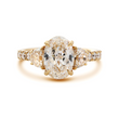 14K Yellow Gold 2ct Oval Lab Diamond Vintage Ring with Half Moon and Round Lab Diamond Side-stones Pave