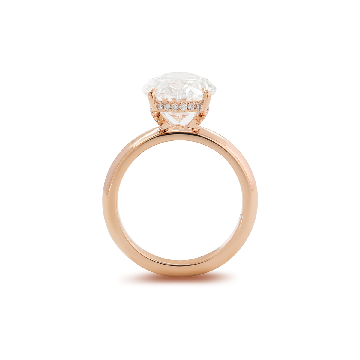18K Rose Gold 4ct Oval Cut Lab Diamond 4 Claw Prong Hidden-halo Engagement Ring in Knife Edge Band Design