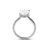 14K White Gold 4ct Oval Cut Lab Diamond Hidden Halo Bridal Set Rings with 3/4 Circle of Round Lab Diamond Pave