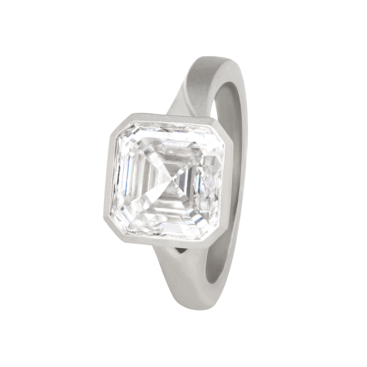 14K White Gold 3ct Asscher Cut Lab Diamond Bezel Matte Ring