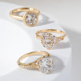 14K Yellow Gold 3ct Old Mine Cut Lab Diamond Crown Setting Diamond-milling Vintage Ring with Round Lab Diamond Side-stone