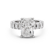 Platinum 4ct Radiant Cut Lab Diamond 4 Calw Prong Basket Ring with Round Lab Diamond Hiddden-Halo and Emerald Cut Lab Diamond Pave