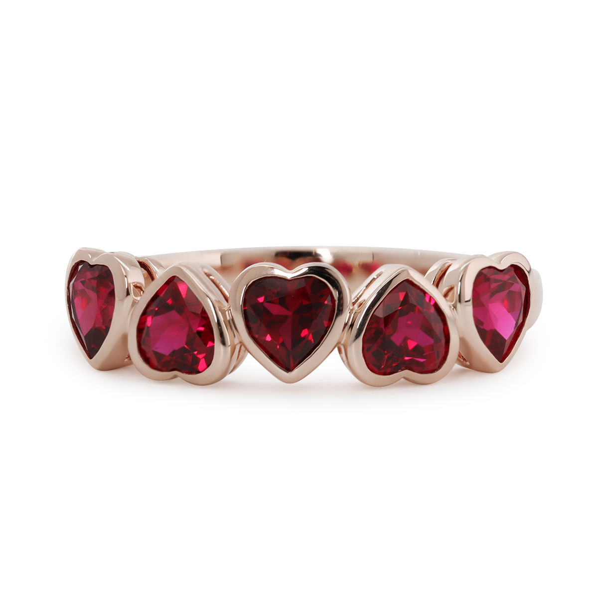 14K Yellow Gold Heart Shaped Lab Gems Bezel Half Eternity Ring Everyday Essential