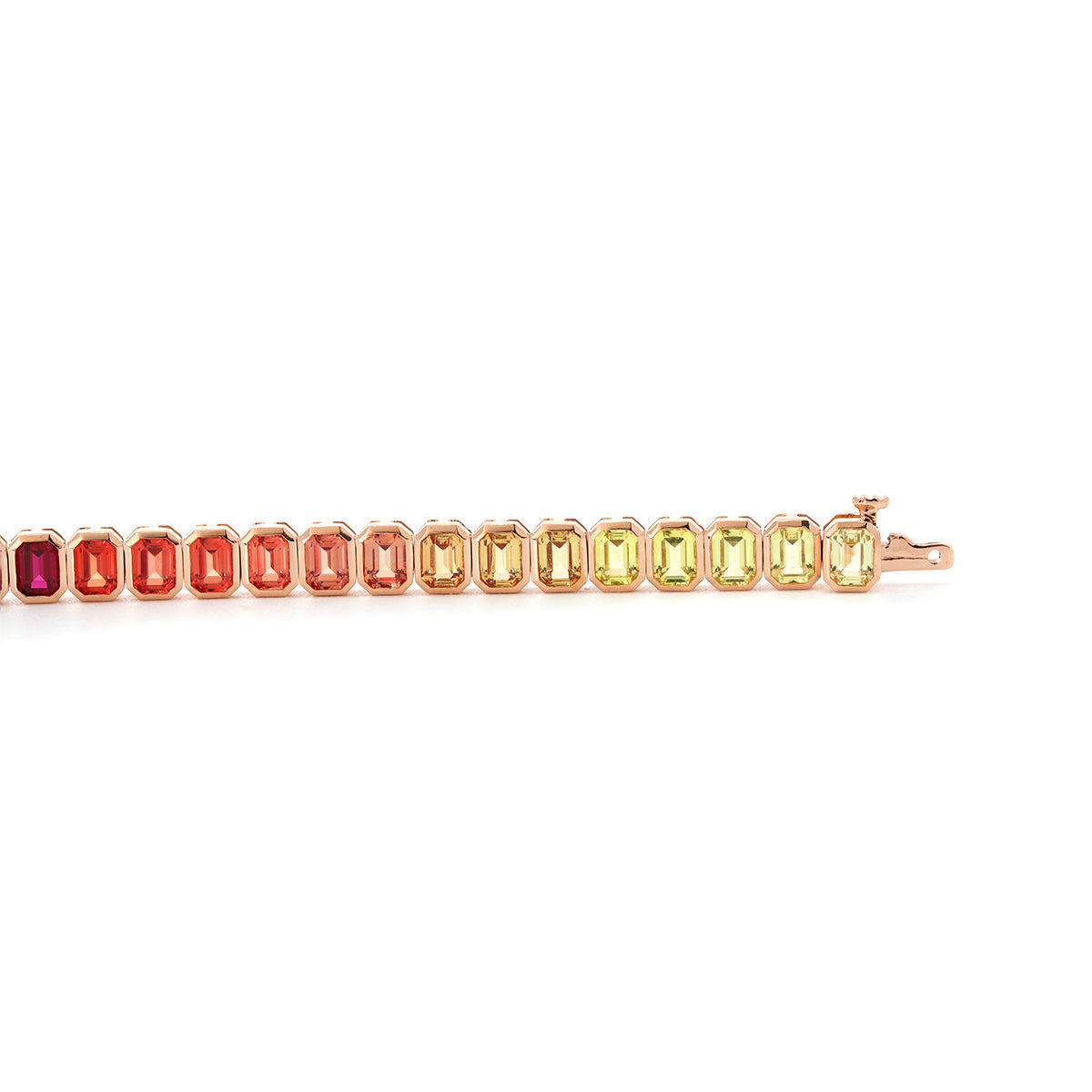 18K Rose Gold Emerald Cut Rainbow Color Lab Sapphie Bezel Setting Tennis Bracelet