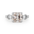 14K White Gold 3ct Old Mine Cut Lab Diamond Art Deco Style Vintage Engraved Three-stone Ring with Tapered Baguette Cut Side Stones