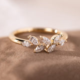 18K Yellow Gold Marquise Cut Lab Diamond 7 Stone Nature-Inspired Wedding Ring