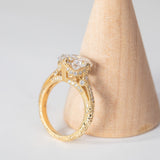 14K Yellow Gold 3ct Old Mine Cut Lab Diamond Crown Setting Diamond-milling Vintage Ring with Round Lab Diamond Side-stone