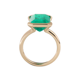 14K Yellow Gold 7ct Emerald Cut Colombian Lab Emerald Half Bezel Setting Ring with A Ring Enhancer in Bridal Ring Set Design
