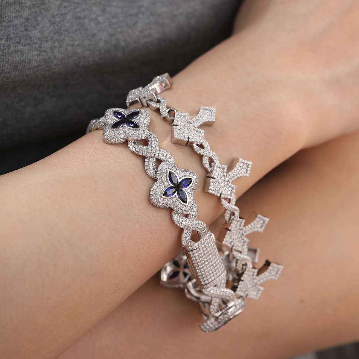 14K White Gold Knight' s Faith Pavé Lab Diamond Bracelet