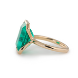14K Yellow Gold 7ct Emerald Cut Colombian Lab Emerald Half Bezel Setting Ring with A Ring Enhancer in Bridal Ring Set Design