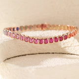 18K Rose Gold Emerald Cut Rainbow Color Lab Sapphie Bezel Setting Tennis Bracelet