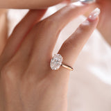18K Rose Gold 4ct Oval Cut Lab Diamond 4 Claw Prong Hidden-halo Engagement Ring in Knife Edge Band Design